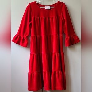 Hanna Andersson Girls Velour Tier Dress in Red Size 6-7
